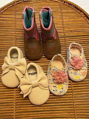 Lot of 3 Baby Girls Shoes: Boots, Moccasins, and Tennis Shoes